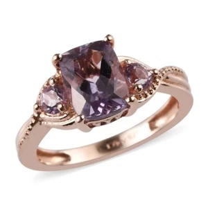 Size 8 Rose De France 1.80ctw Amethyst 3 Stone Ring in 14K Rose Gold Over Silver - Picture 1 of 5