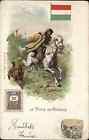 Mailman Mail Delivery Postage Stamps Around World Hungary Horse C1900 Postcard