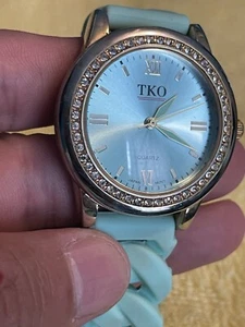 TKO ORLOGI WOMENS WATCH MINT GREEN RUBBER BAND CRYSTAL BEZEL (needs Battery) - Picture 1 of 8