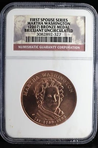 KAPPYSCOINS GH240 2007 MARTHA WASHINGTON NGC BU BRONZE MEDAL FIRST SPOUSE - Picture 1 of 2