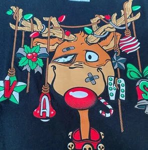 Vans Shirt Boys Medium Black Graphic Print T-Shirt Holiday Christmas Deer Skater - Picture 1 of 5