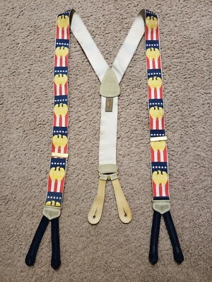 Trafalgar Calvin Curtis America Hurrah Flag Eagle Suspenders Silk Braces RARE - Image 1 of 4