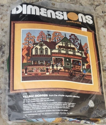 Dimensions Needlepoint Village Shopping Charles Wysocki Vintage Kit Sealed 1981 - Image 1 of 4