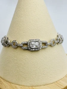 YGI Sterling Silver Round & Baguette Deco Style Accent Bracelet 7" 925 9.3grams - Picture 1 of 14