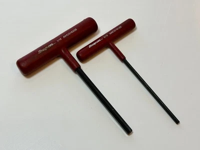 Snap-On Tools USA 2pc SAE 3/16 & 5/16 T-Handle Red Grip Hex Driver Set Pair, NOS - Image 1 of 4