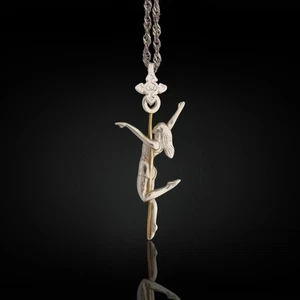 Pole Dance Pendant – Two-Tone 925 Silver Necklace with Gold Detail for Dancers - Picture 1 of 13