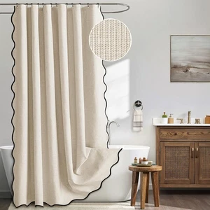 MIULEE Beige Festoneado Cortina de Ducha Lino Texturizado con 12 Ganchos de Metal Lindo He - Imagen 1 de 6