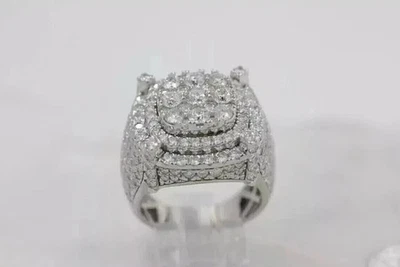 Anillo meñique de diamantes negros creado en laboratorio de corte redondo de 2,50 quilates enchapado en oro blanco de 14 k para hombre Foto 1 de 4