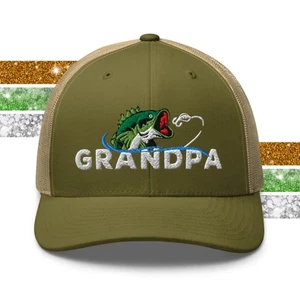 Grandpa Bass Fishing Cap Retro Trucker Hat for Men - Picture 1 of 21