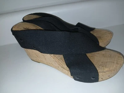 Lucky Brand Women's Miller2 Sandal Size 9 Cork Wedge Heel Platform Black Shoe - Image 1 of 4