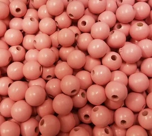 Lot of 100 Small Pink Wooden Macrame 12mm Round Wood Craft Jewelry Beads - Picture 1 of 3