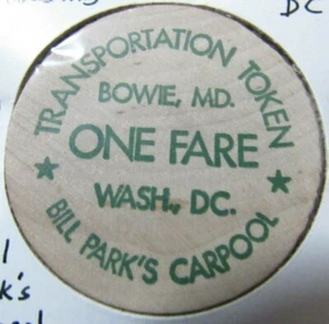 Vintage Bill Park's Carpool Washington D.C. Holznickel - Token - Bild 1 von 2
