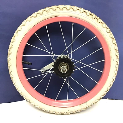 16" Bicycle Rear Pink Wheel Coaster Brake 1.75" White Tire Kids Bike #Pi16R - Image 1 of 3