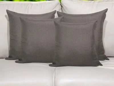 SET OF 4 FILLED CUSHIONS Premium Handmade Plain Fossil Pebble Grey 18x18" - Image 1 of 4