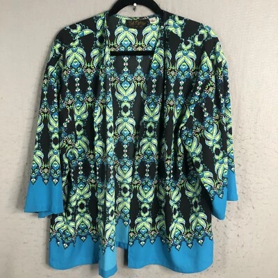 Cárdigan Bob Mackie para mujer L azul arte para usar boho declaración oficina carrera Foto 1 de 4