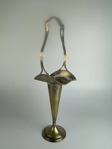 Shabby & Chic Antique Victorian Silver Plate Gold Wash Brides Basket Flower Vase - Picture 1 of 5