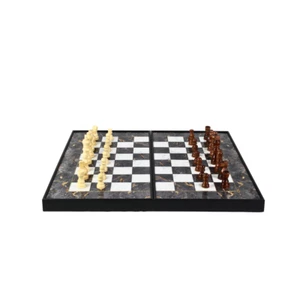 Wooden Gray Marble Design Chess & Backgammon Set 19 Inch - Picture 1 of 5