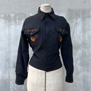 Vintage 1940s Souvenir Jacket Navy Blue Wool China WWII Embroidered Dragon Robie - Picture 1 of 12