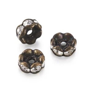 Antique Bronze Nickel Free Wavy Edge Grade AAA Brass Rhinestone Spacer Beads - Picture 1 of 9