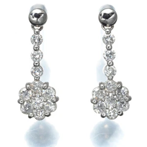 Diamond 0.42ct/0.42ct Drop Earrings 900 850 Platinum - Picture 1 of 4