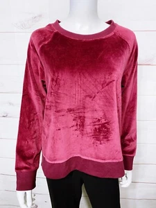 Lands' End Womens Velour Sweatshirt Size M Burgundy Long Sleeve Pullover - Picture 1 of 8