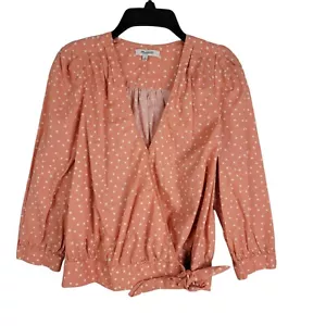 Madewell Damen pfirsichfarben Sternenmuster Schurpfausschnitt 3/4-Ärmel Bindebluse Oberteil Größe XS - Bild 1 von 9