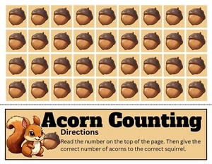 Conteo de bellotas - Centro de aprendizaje para suministros de enseñanza preescolar - HÁGALO USTED MISMO IMPRESO - Imagen 1 de 3