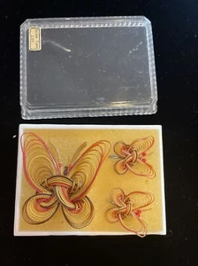 Vintage Handmade Natural Bamboo Butterfly Brooch Pin & Earrings Set J H Schuler - Picture 1 of 6