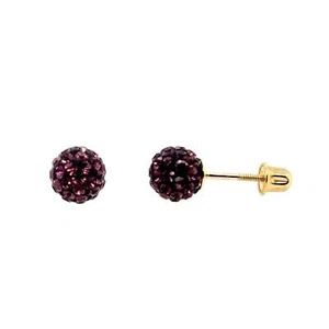 14K Yellow Gold Round Crystal Ball Screw Back Stud Earrings 10 mm - Picture 1 of 27