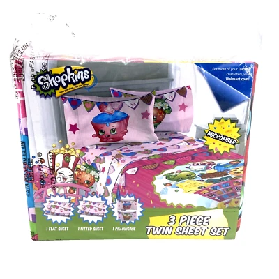 Juego de sábanas dobles Shopkins 3 piezas ropa de cama de microfibra funda de almohada reversible NUEVO Foto 1 de 4