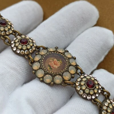 Pulsera Temprana Michal Negrin Rosa Con Melocotón Canario Mini Cristales Swarovski Rara Foto 1 de 4