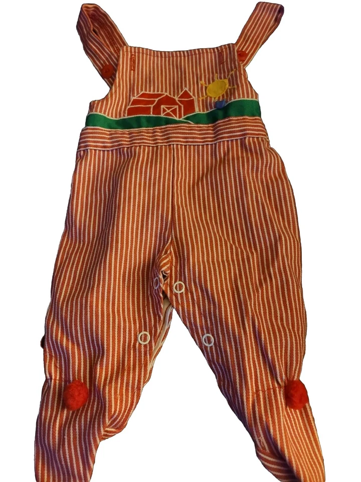Vintage Baby Railroad Red & White Striped Footed Overalls 3 months - Image 1 of 1