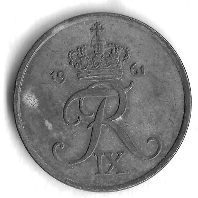 1961 Denmark 5 Ore World Coin - Mintage 8,995,127 - KM# 843 - Image 1 of 2