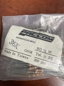 (200) Pcs Paccom 36K Ohm 1/2 Watt 5% Resistors - Picture 1 of 2