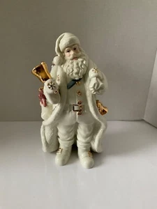 Porcelain White & Gold Santa Claus Christmas Presents & Beautiful Gold Bell 11” - Picture 1 of 10