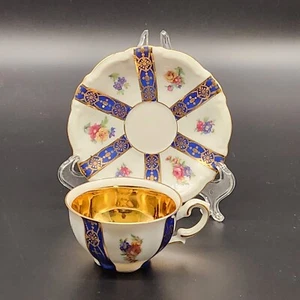 Schuman Arzberg Bavaria Tea Cup & Saucer From Germany Porcelain Floral W/Gold - Picture 1 of 15