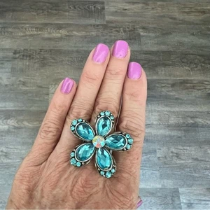 Anillo Flor Brillante Azul Tamaño Ajustable - Imagen 1 de 5
