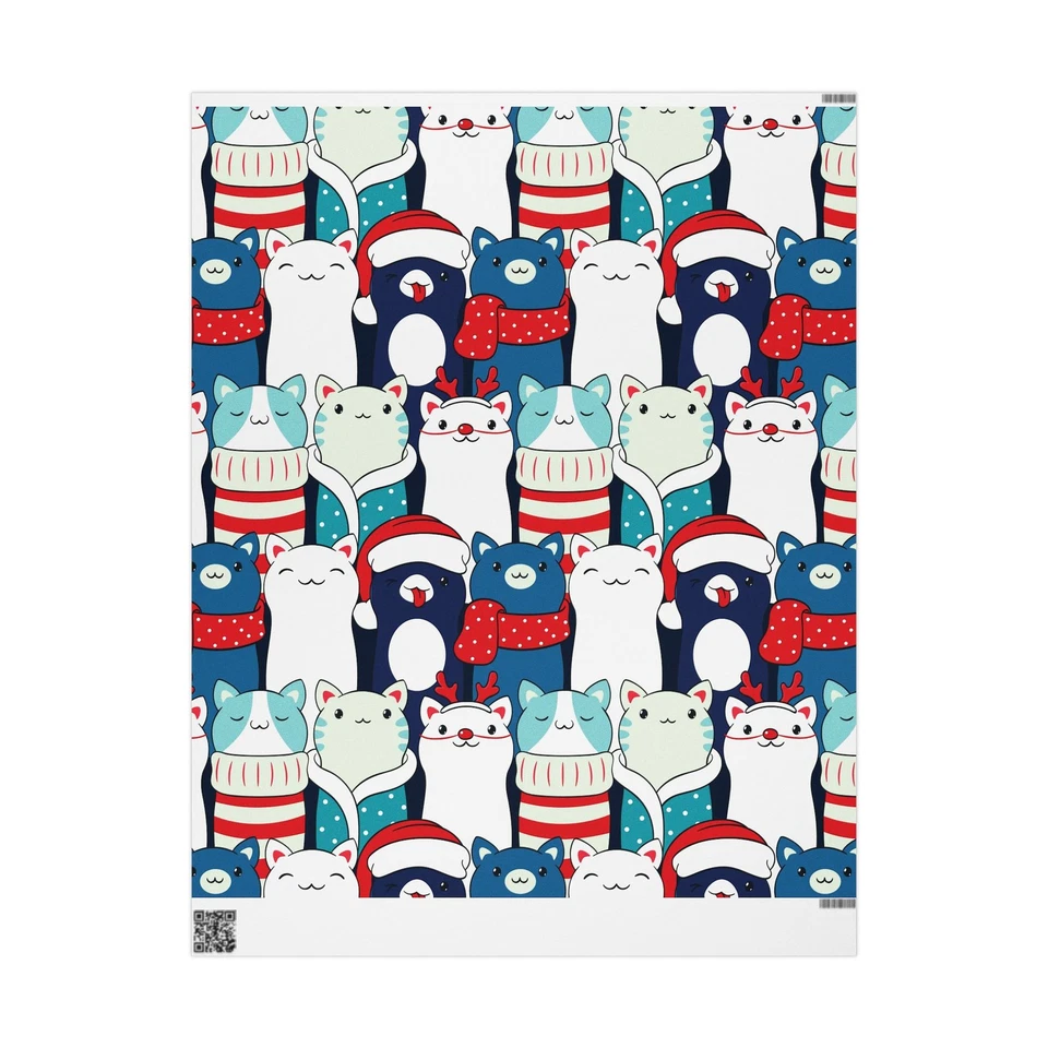 Festive Cat Wrapping Paper, Holiday Gift Wrap, Cute Animal Design - Image 1 of 1
