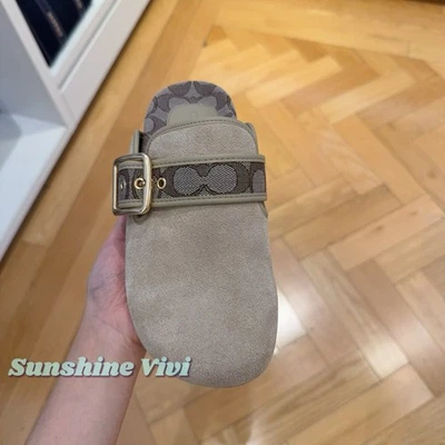 NWT Coach Woman's Archival Buckle Clog Shoes Oat Suede and Signature CCO05 - Image 1 of 4