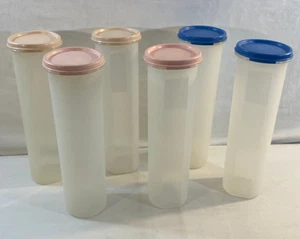 Lot 6 Tupperware Spaghetti Keepers 11" Tall Modular Mates 6 Lids + 5 Inserts - Picture 1 of 14