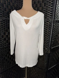 Chico's Alabaster Twist Neck Top oder Pima Everyday Bateau Ellenbogen Größe 1 - Bild 1 von 5