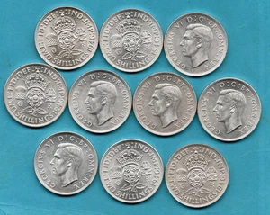 10 SILVER FLORIN COINS. 1946 GEORGE VI. TWO SHILLINGS. HIGH GRADE, JOB LOT - Picture 1 of 2