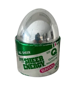 Vintage Leggs Sheer Energy Strumpfhose sonnenbraun ganz transparent Massage Queen Size NEU in Ei - Bild 1 von 4