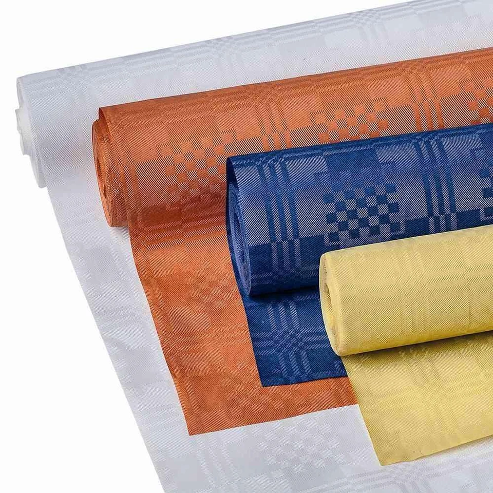 Papier Tischtuch Damast Optik Rolle, 10 x 1 m - Weiss (078766)