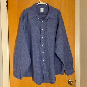 Brooks Brothers 1818 Button Up 100% Linen Shirt Mens XXL 2XL Blue Traditional - Picture 1 of 10