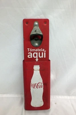 Vtg Coca Cola Bottle Opener and Cap Catcher Holder Tomatela Aqui Wall Mount! - Image 1 of 4