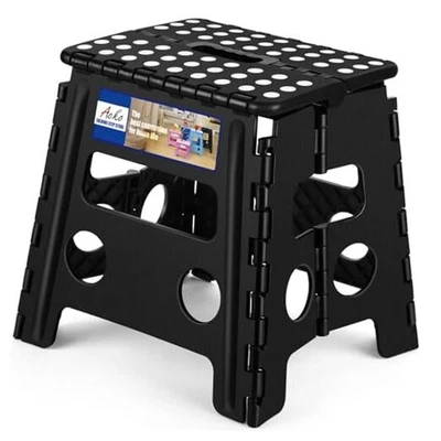  Taburete plegable de 13 pulgadas de plástico resistente plegable de 13 pulgadas negro Foto 1 de 4