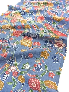 e029-S_Tela Kimono Japonés_Seda,Azul Tiza,Abanico Japonés,Flor,108 cm - Imagen 1 de 11