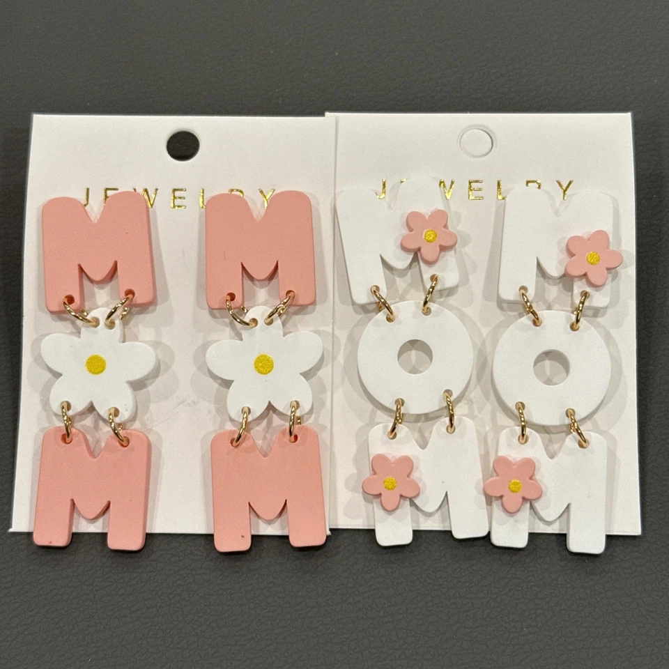Мама серьги, два комплекта, белый и розовый подсолнечник должен иметь день матери новый с Ярлыками - Изображение 1 из 1