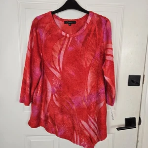 Calessa Damen asymmetrisches Tunika Top Gr. M rot Lagenlook strukturiert bunt - Bild 1 von 15